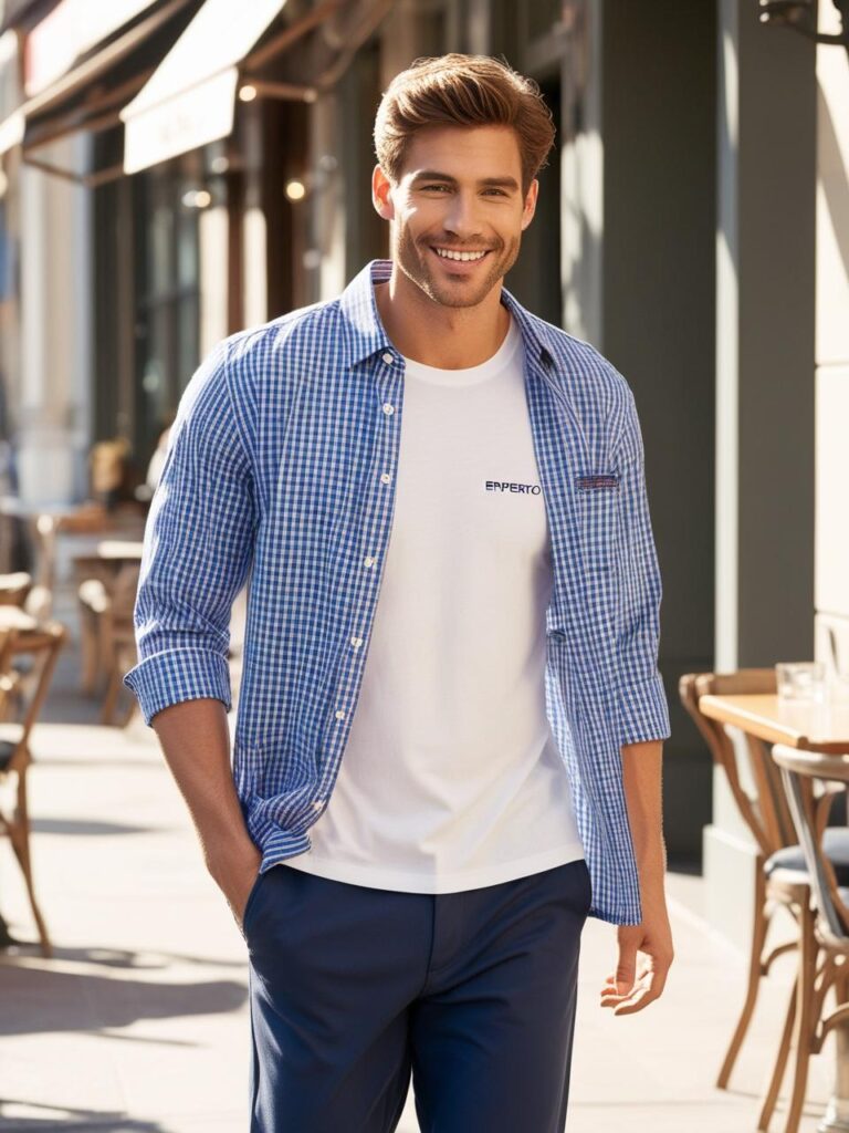 White & Blue check Shirt