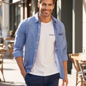 Enpenzo Casual Checkered Shirt – Blue/White