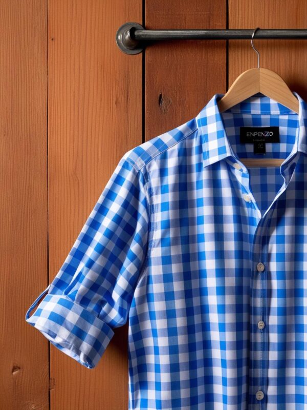 Enpenzo Casual Checkered Shirt – Blue/White - Image 2