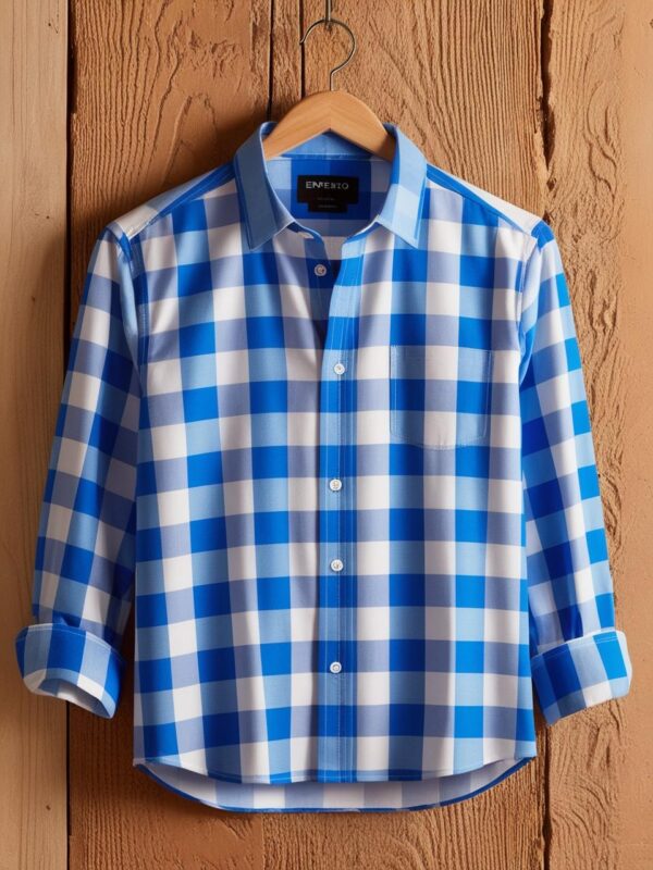 Enpenzo Casual Checkered Shirt – Blue/White - Image 3
