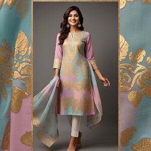 Line Kurta Set Pastel Cotton