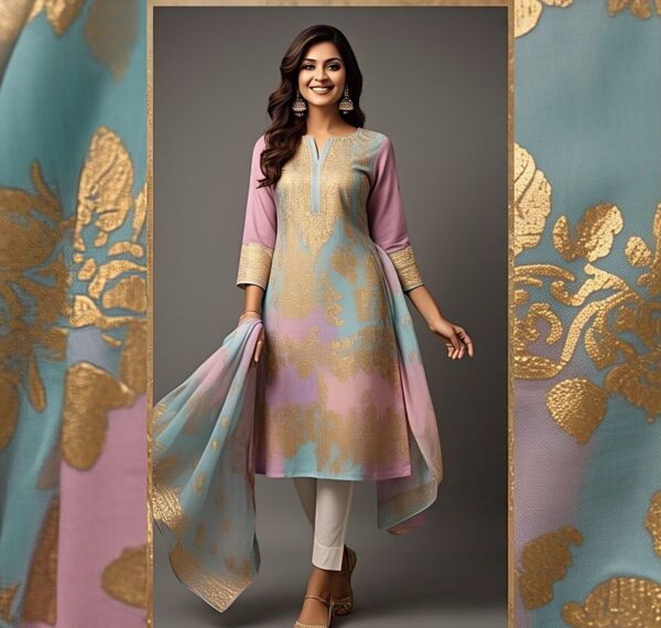 Line Kurta Set Pastel Cotton