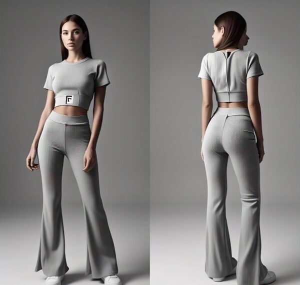 Ribbed crop top and flared pants set